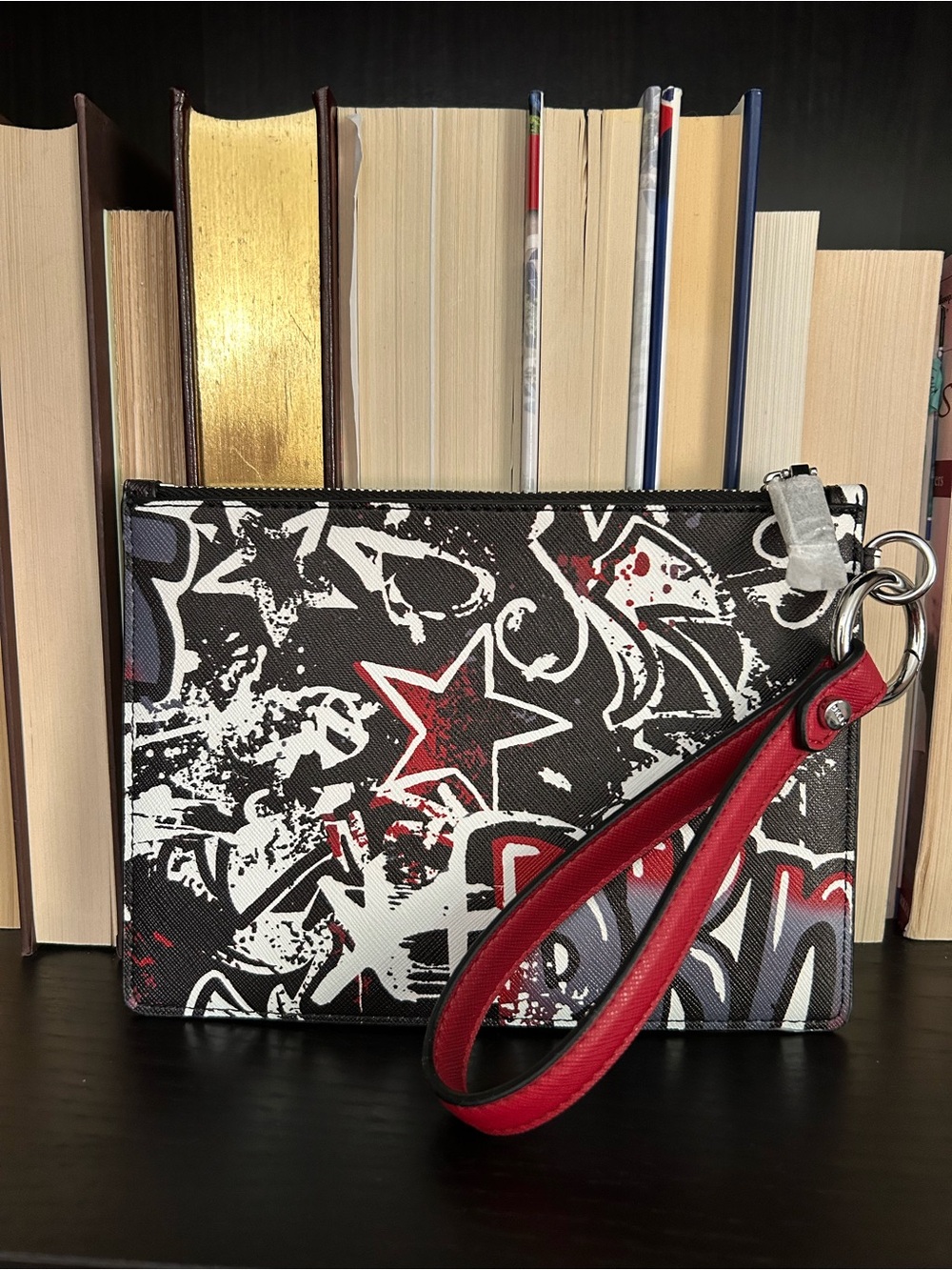 DKNY Graffiti Wristlet/Clutch with Silver Hardware